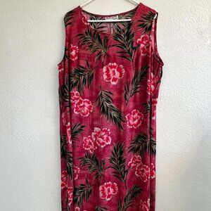 Vintage Bishop St Apparel Hawaiian Print Pink Floral Sleeveless Shift Dress Sz L